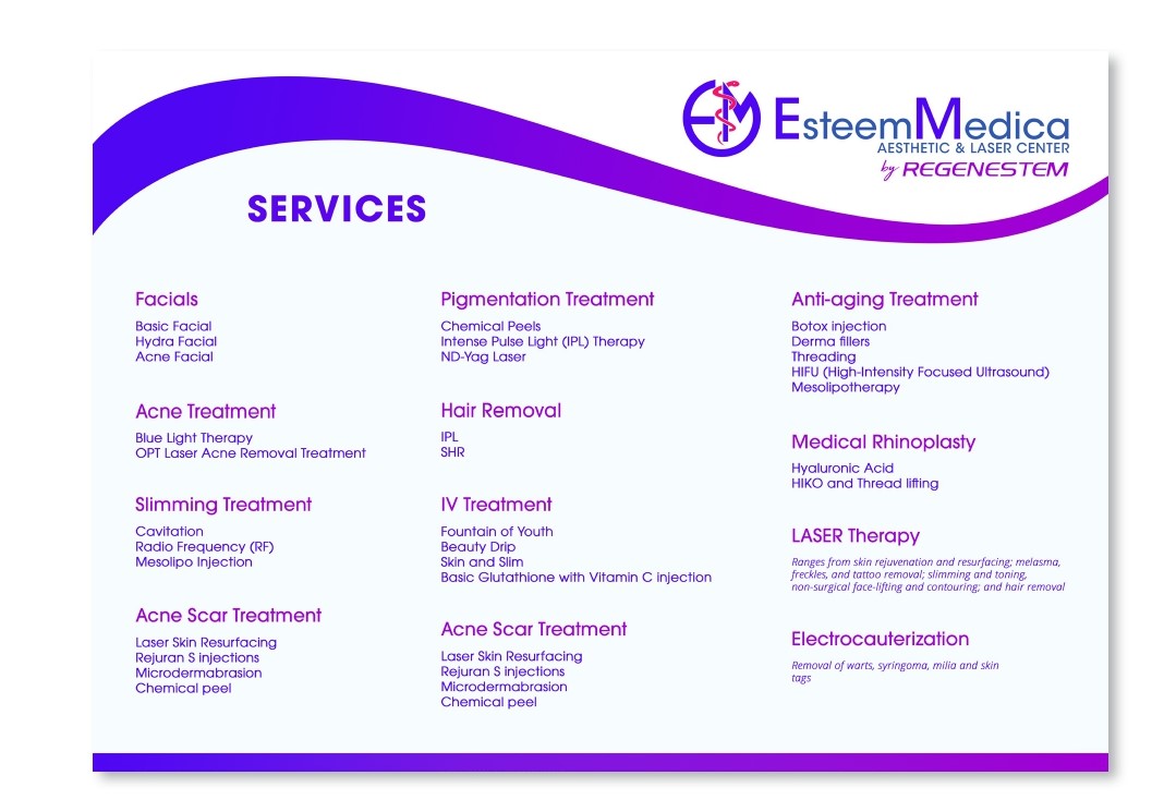 Esteem Medica Service Menu