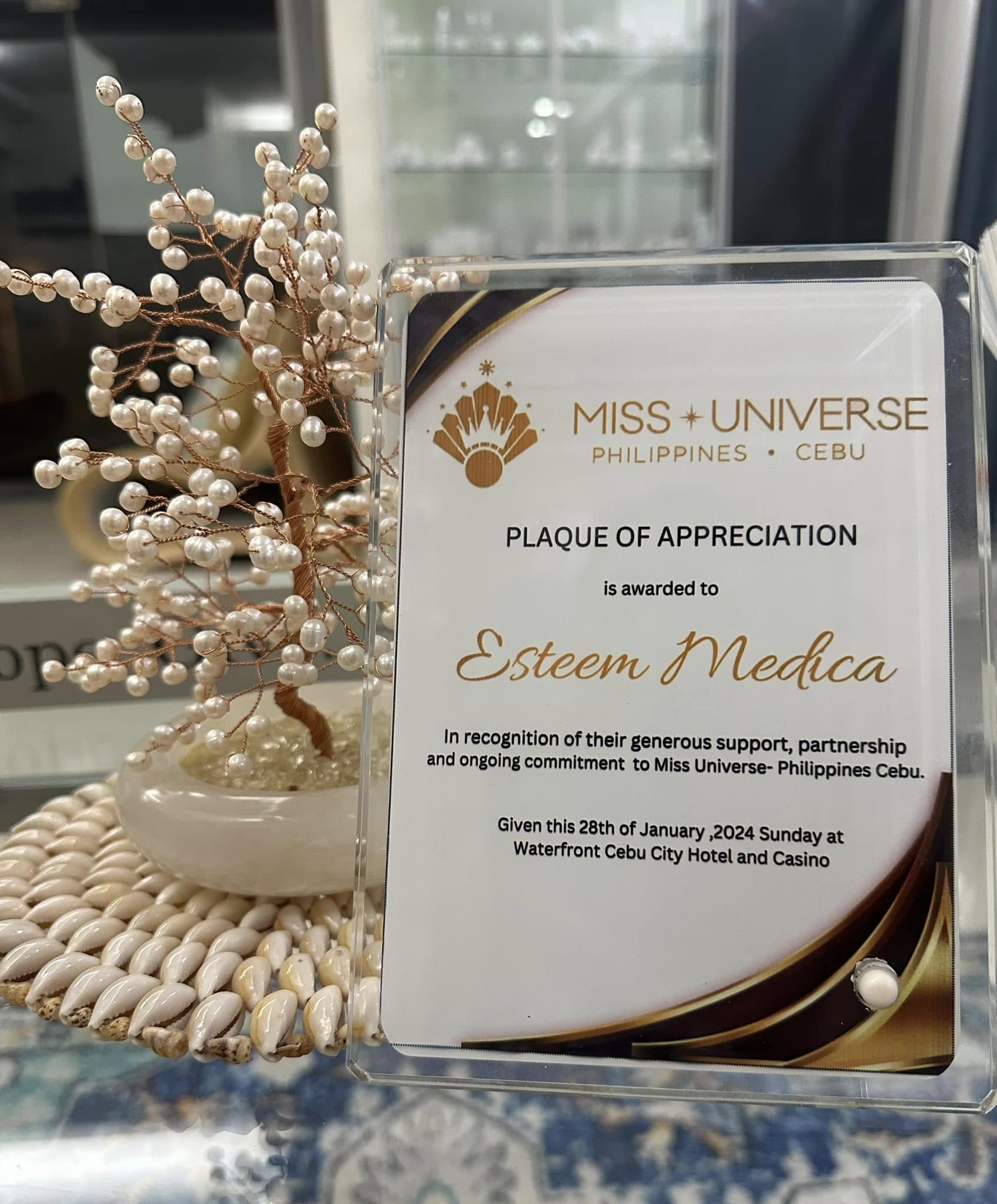 Plaque of Appreciation from Miss Universe Philippines Cebu